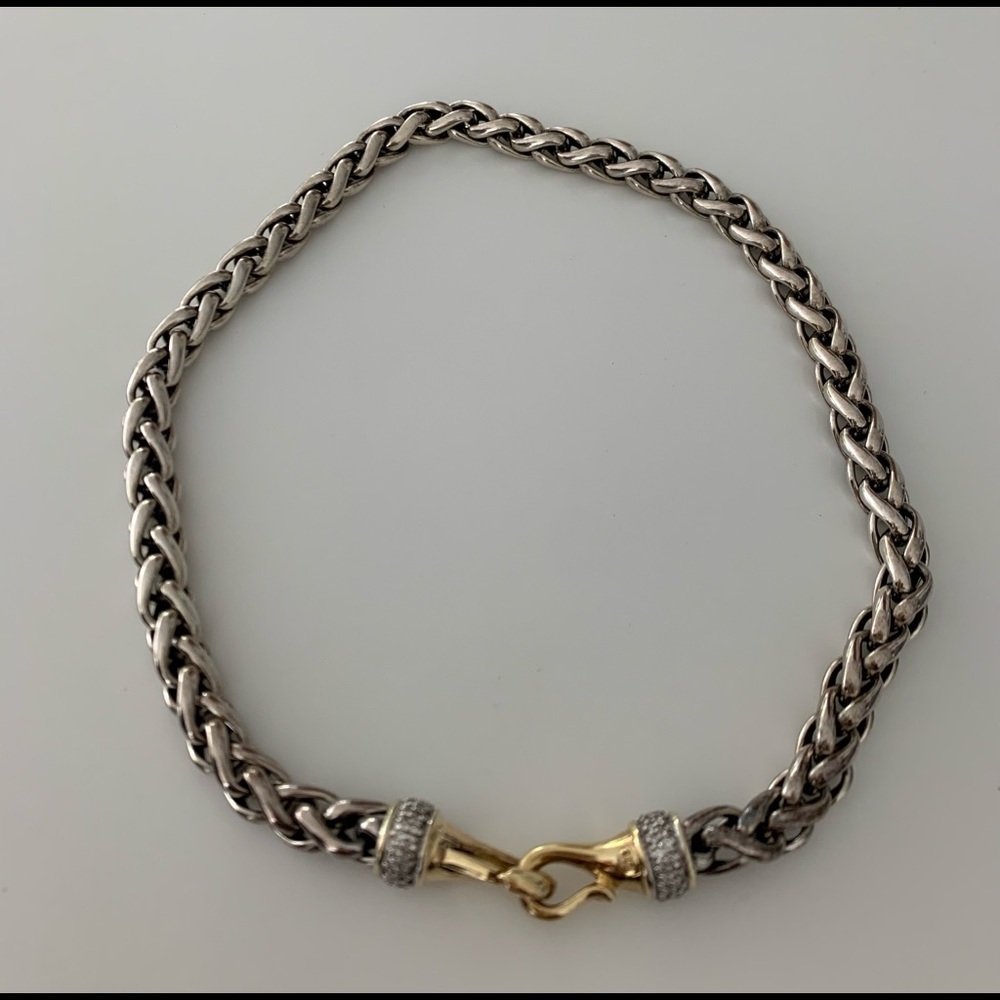 David Yurman sterling necklace with 14 karat gold diamonds